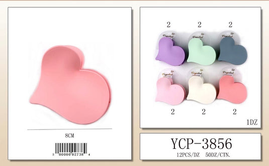 Hair-Pastel Colors Heart Hair Clip YCP-3856 (12pc pack)