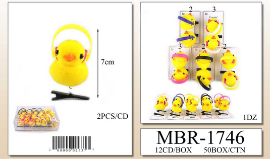 Hair- Duck With Headphones Hair clips MBR-1746 (12pc pack)