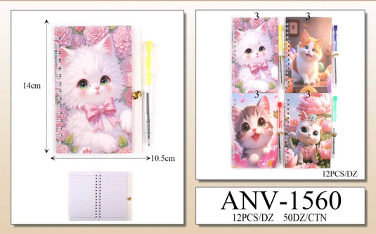 Novelties-Cat Spiral Notebook & Pen Set ANV-1560 (12pc pack)
