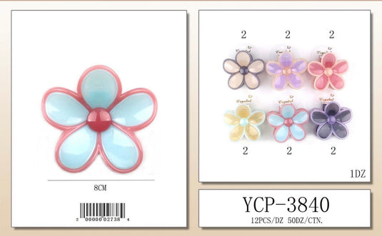 Hair-Pastel Colors Flower Hair Clip YCP-3840 (12pc pack)
