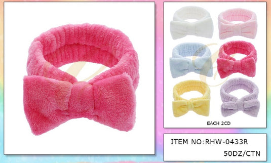 Accessories- Fluffy Bow Spa Headband RHW-0433R (12pc pack)
