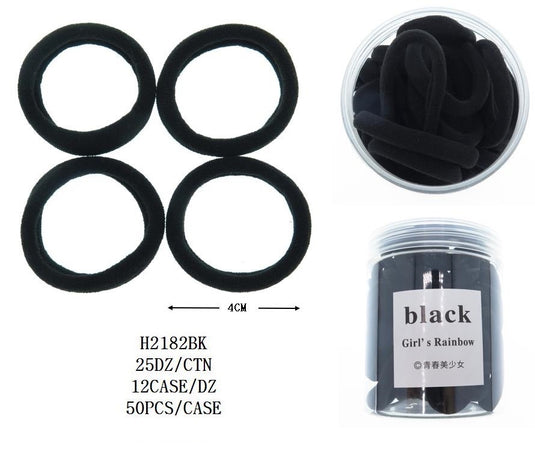 Hair-Black Hair Ties Seamless Ponytail H2182BK (12 pcs pack)