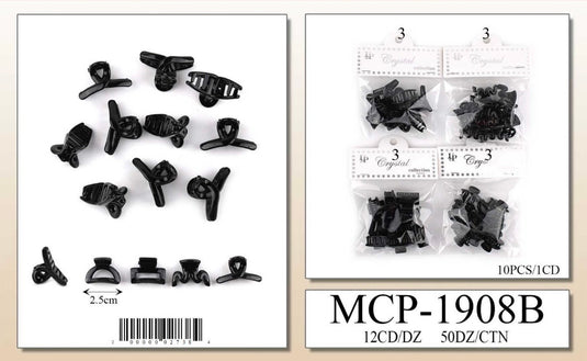 Hair-Assorted Shapes Mini Black Hair Clips MCP-1908B (12pc pack)
