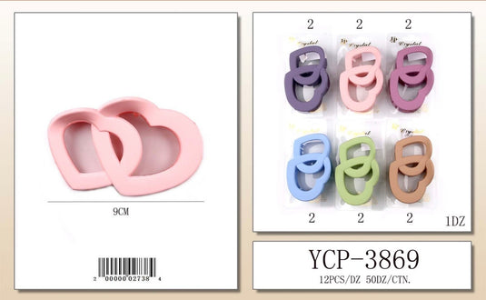 Hair-Matte Double Heart Hair Claw Clip YCP-3869 (12pc pack)