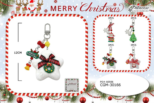 Accessories-Christmas Pom-Pom Keychain Charms CGM-30166 (12pc pack)