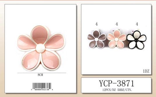 Hair-Flowers Jaw Hair Clip YCP-3871 (12pc pack)