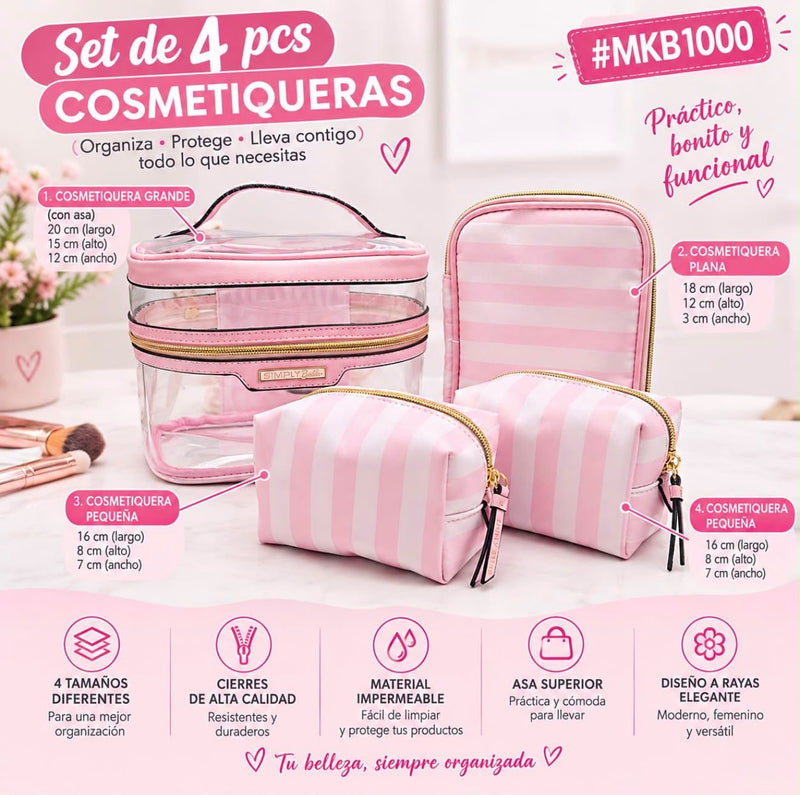 Load image into Gallery viewer, Novelties-Simply Bella 4pc Makeup Bags MKB1000-Pink Stripes (1 pc)
