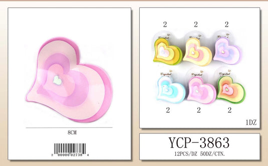 Hair-Layered Heart Hair Claw Clip YCP-3863 (12pc pack)