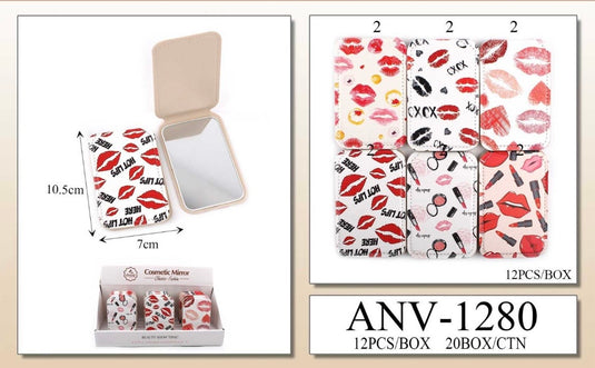 Accessories-Lips & Makeup Print Compact Mirror ANV-1280 (12pc pack)