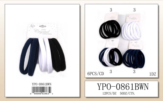 Hair-Seamless Elastic Hair Ties YPO-0861BWN (12pc pack)