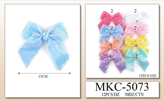 Hair-Sequin Tulle Hair Bow Clip in Assorted Pastels MKC-5073 (12pc pack)