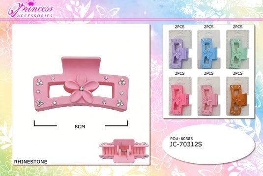 Hair-Rhinestone Flower Rectangle Hair Claw Clip JC-70312S (12pc pack)