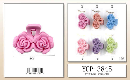 Hair-Matte Rose Hair Claw Clip YCP-3845 (12pc pack)