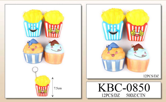 Accessories-Squishy Popcorn & Cupcake Keychain KBC-0850 (12pc pack)