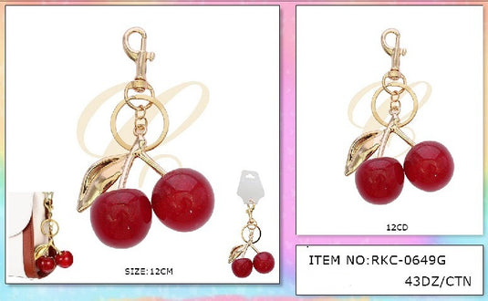 Accessories-Metal Cherry Bag Keychain RKC-0649G (12pc pack)
