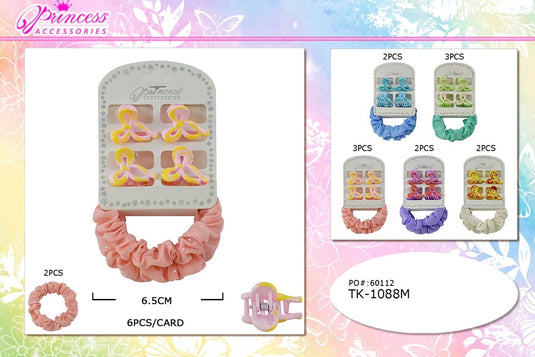 Hair-Scrunchie & Mini Claw Clip Set TK-1088M (12pc pack)