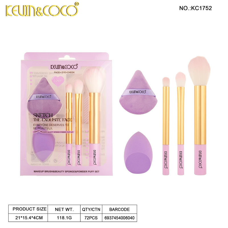 Load image into Gallery viewer, Face-Kevin&amp;Coco Brush, Sponge and Puff Set KC1752 ($4 each, 6pc display)
