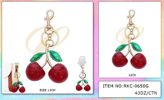Accessories-Metal Cherry Bag Keychain RKC-0650G (12pc pack)
