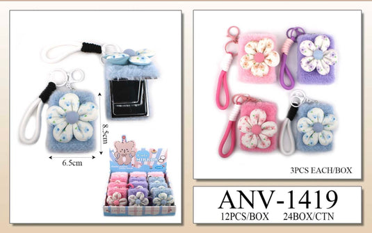 Accessories-Fluffy Flower Mirror Keychain ANV-1419 (12pc pack)