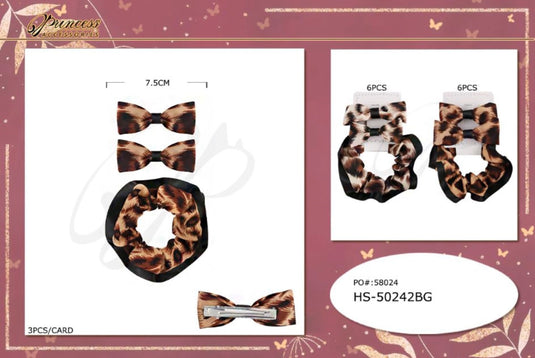 Hair-Cheetah Print Scrunchie & Hair Clip HS-50242BG (12pc pack)