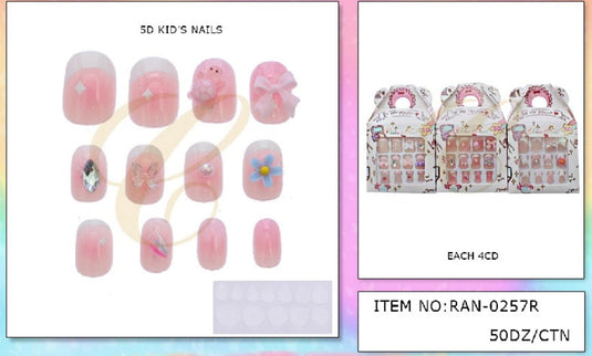 Accessories-Kids Press-On Nails Box RAN-0257R (12pc pack)