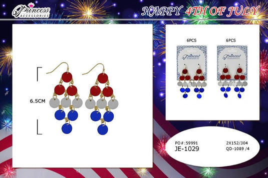 Jewelry-4th of July Chandelier Disc Earrings JE-1029 (12pc pack)