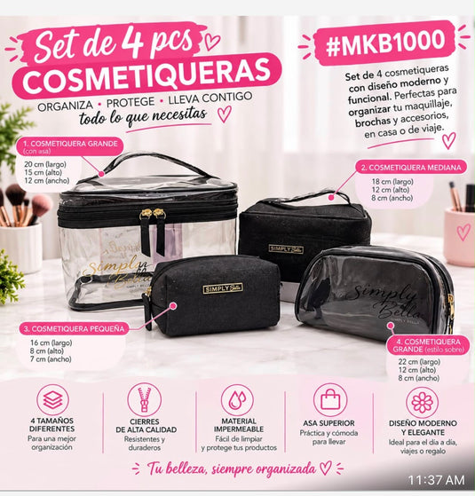 Novelties-Simply Bella 4pc Makeup Bags MKB1000-Black Glitter (1 pc)