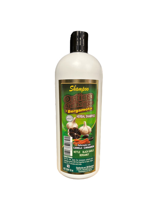 Hair- Shampoo Ortiga mas Ajo Negro y Bergamota 32oz. (4pc bundle, $5.50 each)