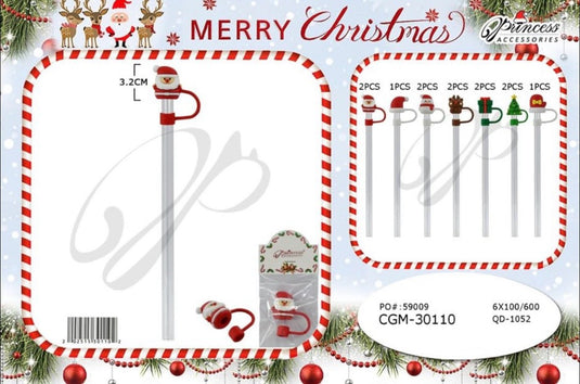 Accesories-Christmas Silicone Straw Topper Cap  CGM-30110 (12pc pack)