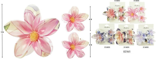 Hair-Floral Hair Claw Clip Set H2565 (12pc pack)