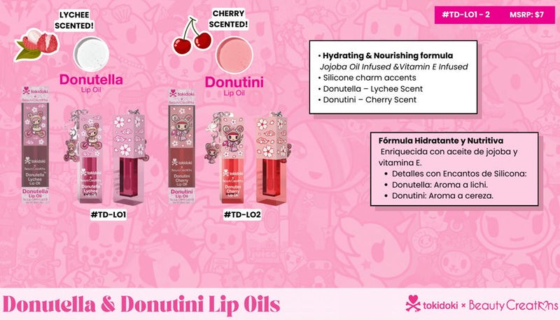 Load image into Gallery viewer, Lips-Beauty Creations x Tokidoki Donutella &amp; Donutini Lip Oil #TD-LO ($3.75 each, 4pc bundle)
