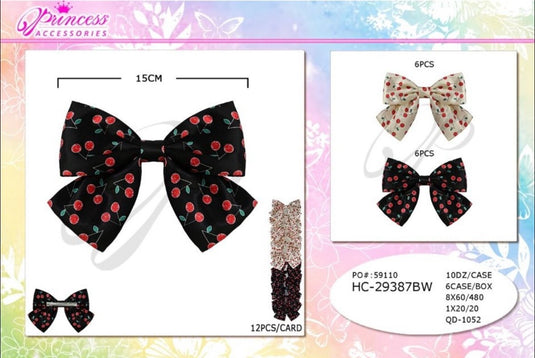 Hair-Cherry Hair Bow HC-29387BW  (12pcs strip)