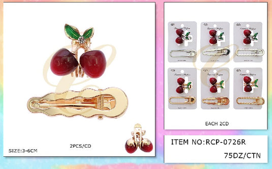 Hair-Metal Cherry Hair Clips & Hair Pin RCP-0726R (12pcs pack)