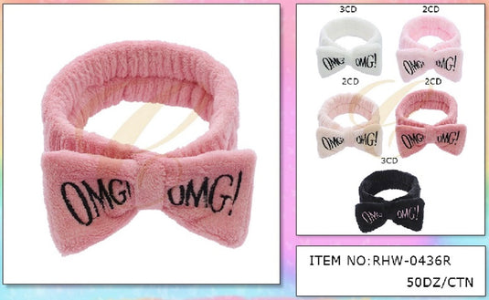 Accessories-“OMG!” Fluffy Bow Spa Headband RHW-0436R (12pc pack)