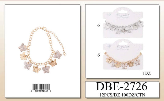 Jewelry-Butterfly Charms Silver & Gold Bracelet DBE-2726 (12pc pack)