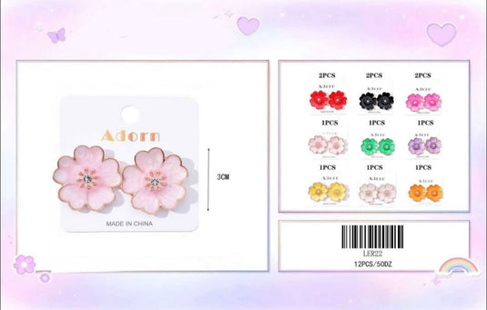 Jewelry-Flower Stud Earrings LER22 (12pc pack)