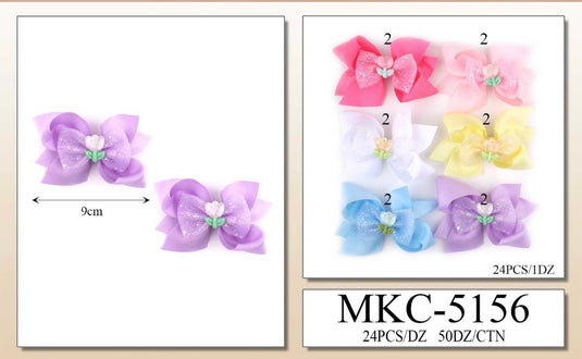 Hair-Tulip Charm Bow Hair Clip MKC-5156 (12pc pack)