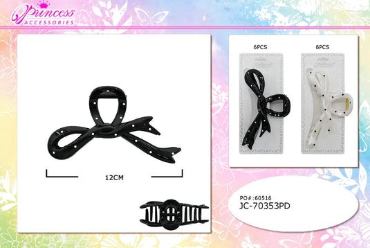 Hair-Polka Dots Bow Shape Hair Claw Clip JC-70353PD (12pc pack)