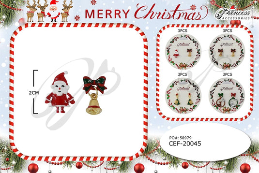 Jewelry-Christmas Stud & Drop Earring Set  CEF-20045 (12pc pack)