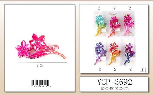 Hair-Shiny Flower Bow Hair Clip YCP-3692 (12pc pack)