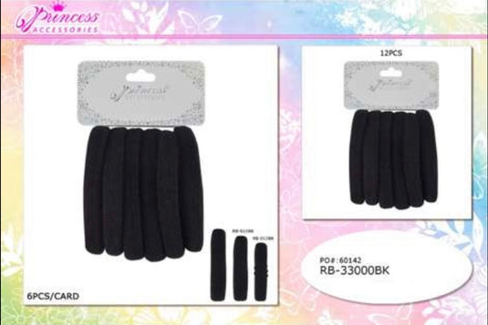 Hair-Balck Hair Ties RB-33000BK (12pc pack)