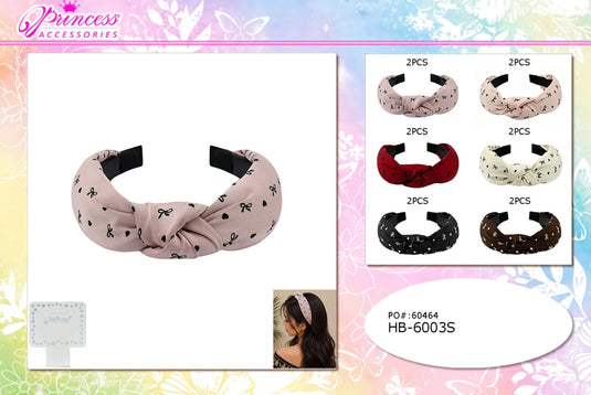 Hair-Bow & Heart Print Knotted Headband HB-6003S (12pc pack)