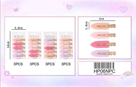 Hair-Matte Pastel Hair Clips HP06NPC (12pc pack)