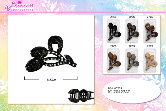 Accessories-Rhinestone Tulip Hair Claw Clips in Assorted Marbled Tones JC-70427AT (12pc pack)