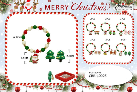 Jewelry-Christmas Beaded Bracelet & Clip Earring Set CBR-10025 (12pc pack)