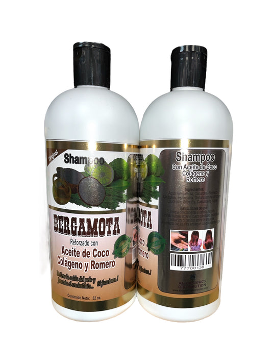 Hair- Shampoo Bergamota Reforzada con Aceite de Coco 32oz. (4pc bundle, $5.50 each)