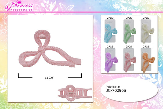 Hair-Bow Ribbon Hair Claw Clip in Assorted Colors JC-70296S (12pc pack)