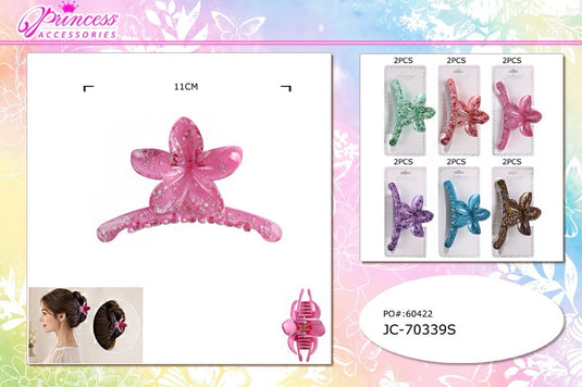 Hair-Glitter Flower Hair Claw Clip JC-70339S (12pc pack)