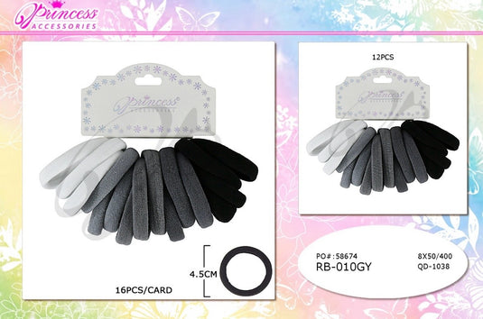 Hair-Grey Shades Rubber Band Hair Ties RB-011GY (12pcs pack)