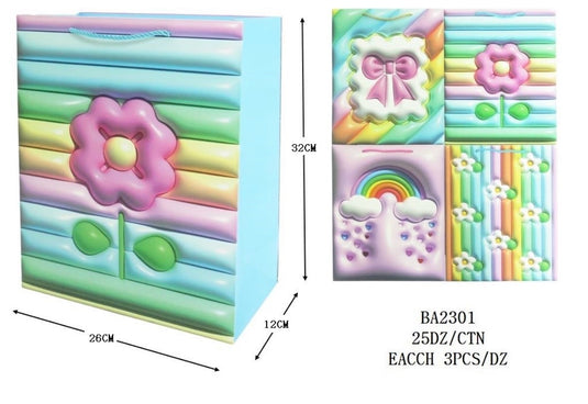 Accessories-Flower and Rainbow Gift Bag BA2301 (12pc pack)